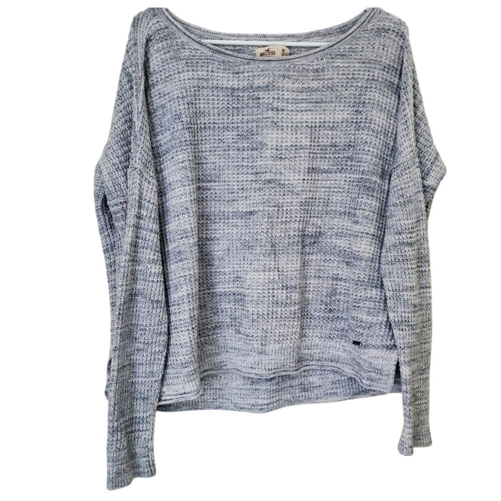 Hollister Sweater Gray Marl Knit Boat Neck Long Sleeve Pullover Medium